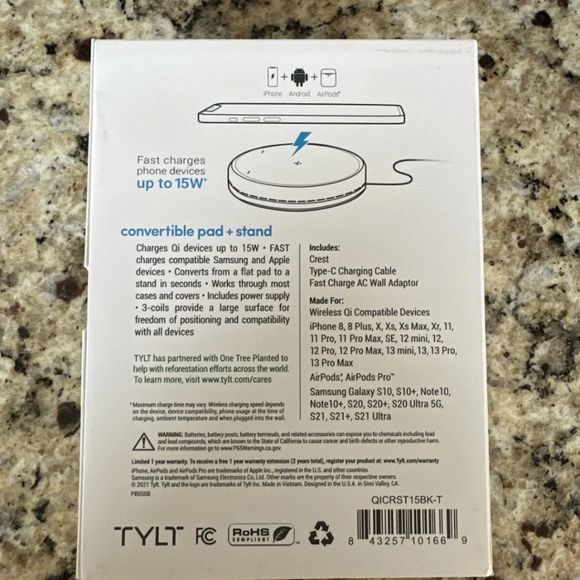 NEW Crest TYLT Convertible Charging Pad & Stand Fastest Wireless Charger SEALED - Picture 2 of 3